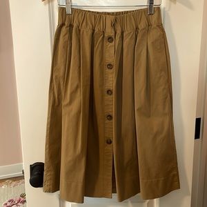 NWOT J. Crew Khaki Button Front Chino Midi Skirt